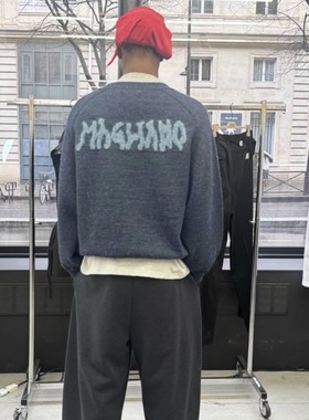 小众Magliano25新款深蓝色Grampa Baby Blue撞色羊毛混纺毛衣开衫