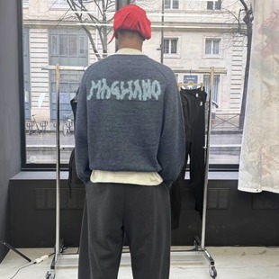 Blue撞色羊毛混纺毛衣开衫 Baby 深蓝色Grampa 小众Magliano25新款