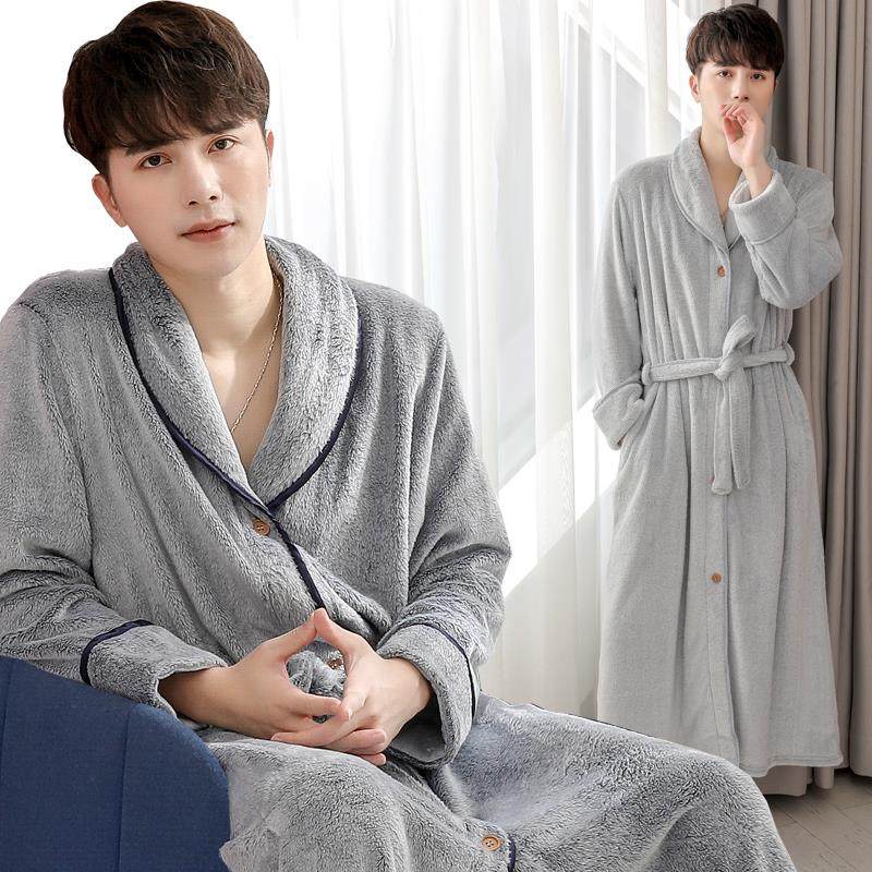 男士睡袍秋冬胖子睡衣男一体式宽松浴衣浴袍加肥加大码连体居家服
