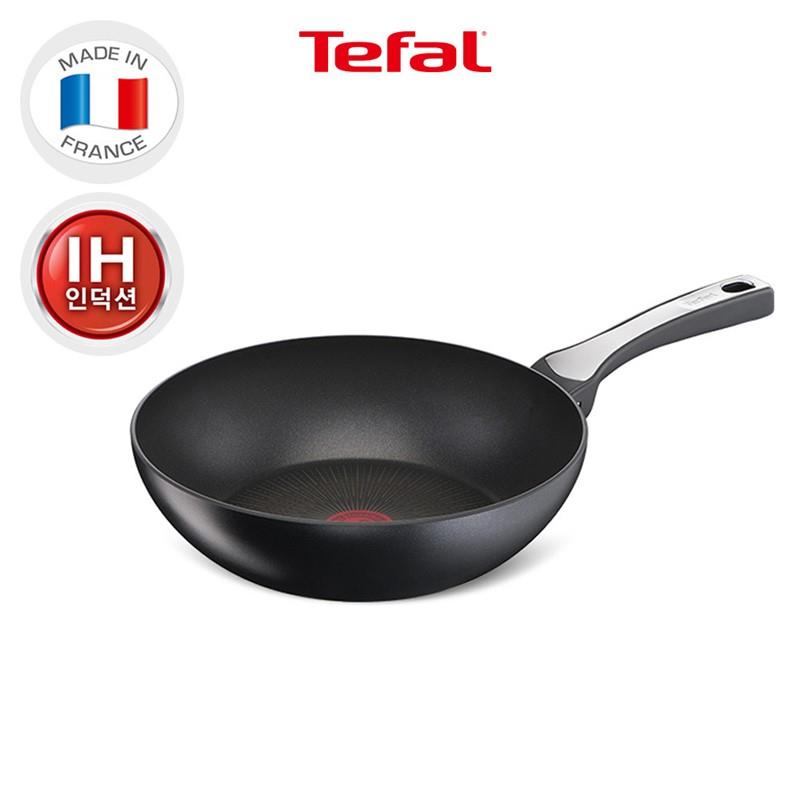 法国制t-fal钛涂层5x平底不粘锅家用炒菜锅煎锅耐磨电磁炉燃气用