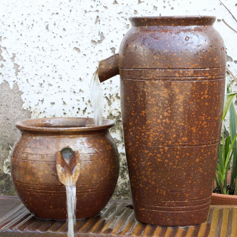 造景养鱼覆古瀑布过滤器流水生态循环水鱼池古法鱼缸陶罐全套摆件