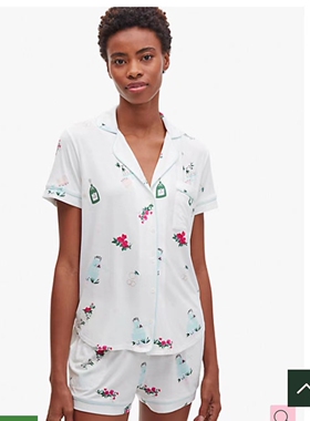 出口美国KS2025家居服莫代尔轻奢睡衣清新套装乳白色短袖短裤