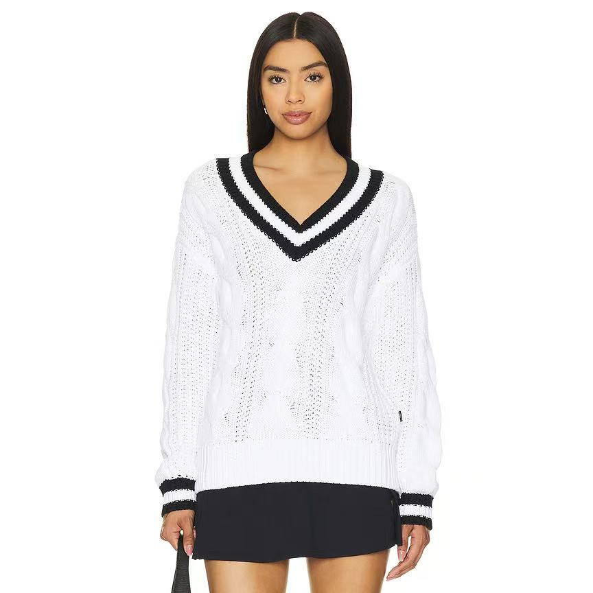 经典款的学院风休闲运动气质老钱风粗针织大麻花v领毛衣纯棉长袖,个性定制/设计服务/DIY,毛衣加工定制,淘宝优惠券,粉丝福利购,淘宝优惠卷