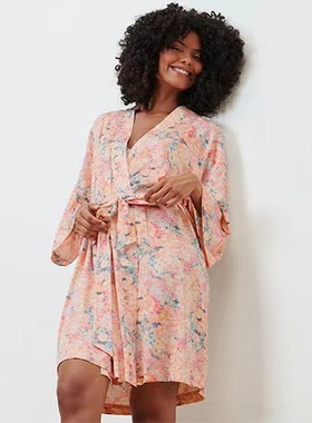 出口德国Tchibo睡袍女春夏天碎花浴衣七分袖晨衣家居服