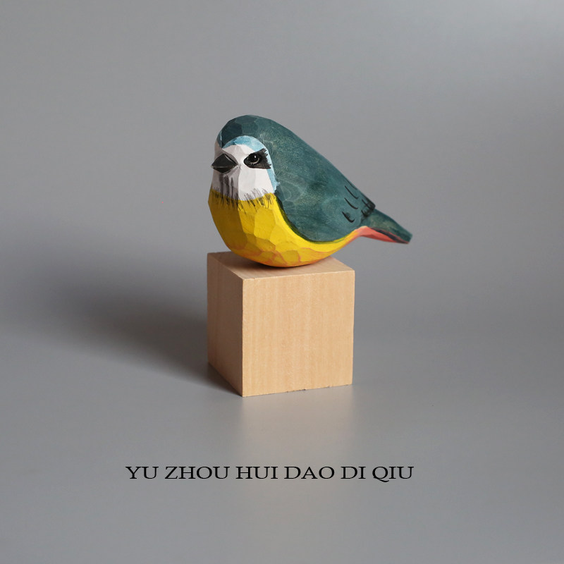 无聊了看看小鸟！木雕摆件