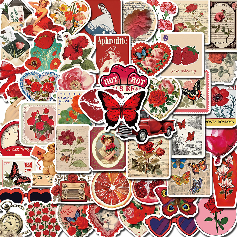 100张卡通Aesthetic Red卡通涂鸦装饰水杯笔记本行李箱贴纸,3C数码配件,笔记本个性小贴纸,淘宝优惠券,粉丝福利购,淘宝优惠卷