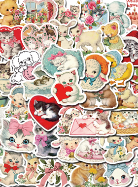 100pcs Vintage Animals Clipart装饰水杯笔记本行李箱贴纸