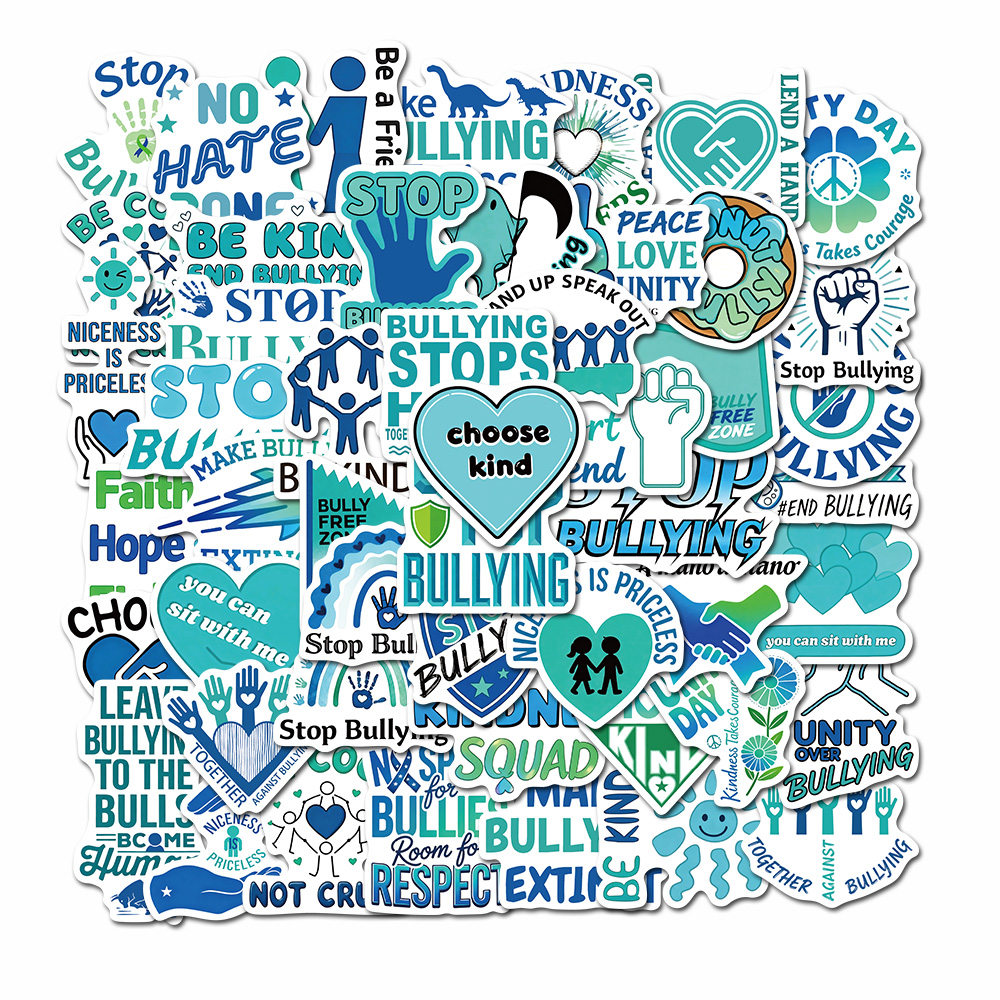 50张反霸凌日卡通涂鸦装饰水杯笔记本行李箱贴纸