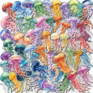 100张彩色多彩水母卡通涂鸦装饰水杯笔记本行李箱贴纸