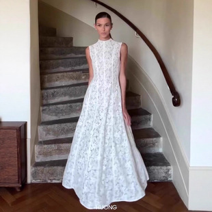 半高领高腰气质性感镂空蕾丝连衣裙 无袖 欧美跨境外贸女装 2025新款