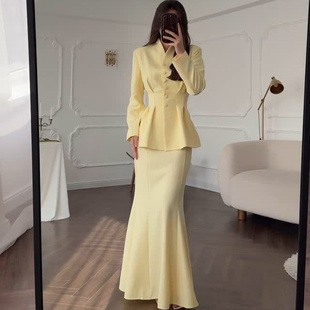 2025秋季欧美优雅复古柔美纯色长袖上衣长裙优雅气质舒适套装女
