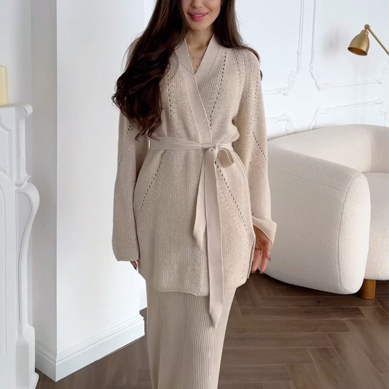 无品牌V领欧美风宽松半身裙套装