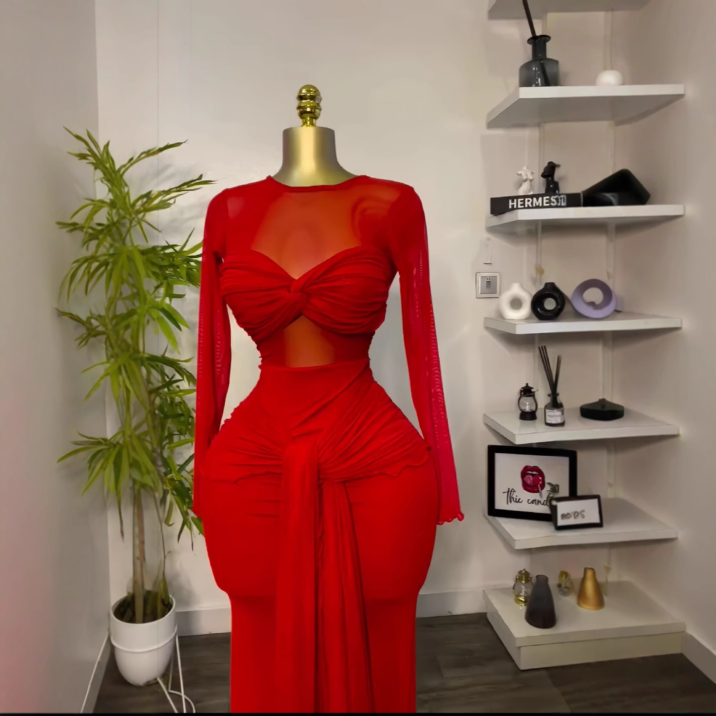 欧美风包臀裙涤纶纯色连衣裙