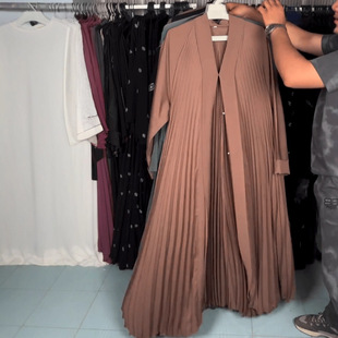 abayas长袍中东阿拉伯跨境女装2026迪拜东南亚褶皱长款开衫连衣裙
