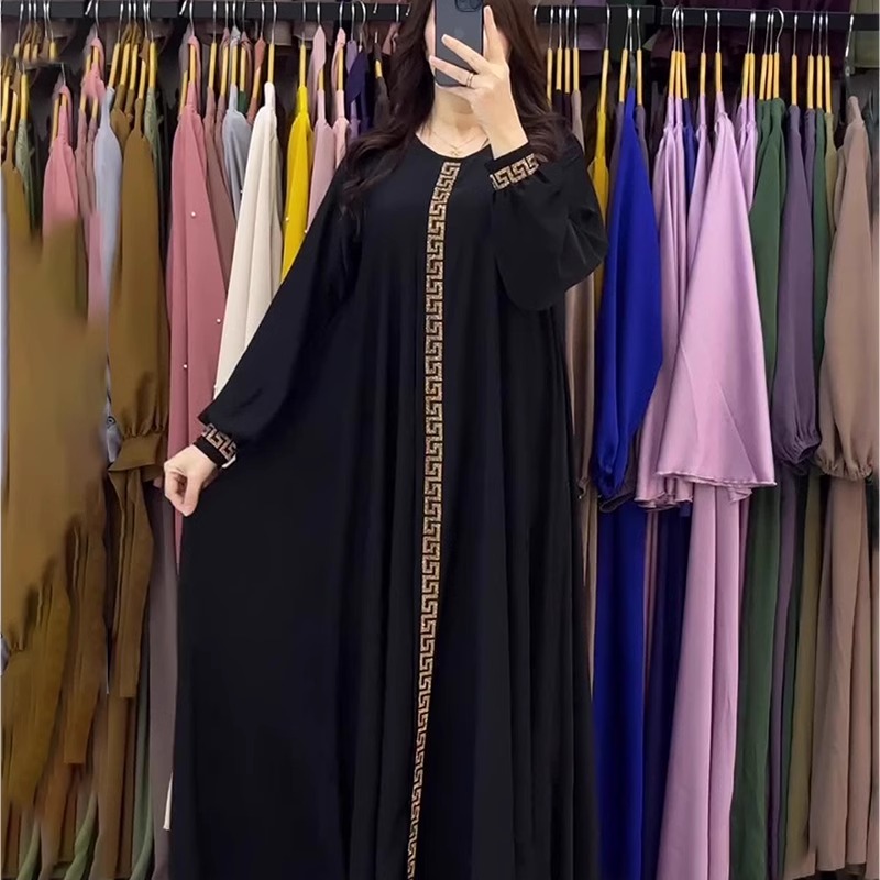 欧美风A字裙烫钻涤纶连衣裙女