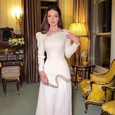 2025春欧美亚马逊跨境独立站外贸流光纯白镶钻边气质长裙套装