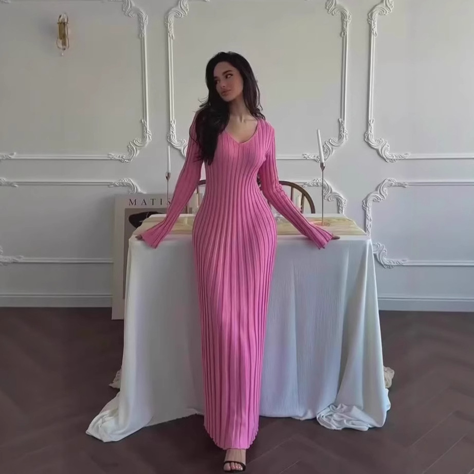 欧美风A字裙涤纶纯色连衣裙女