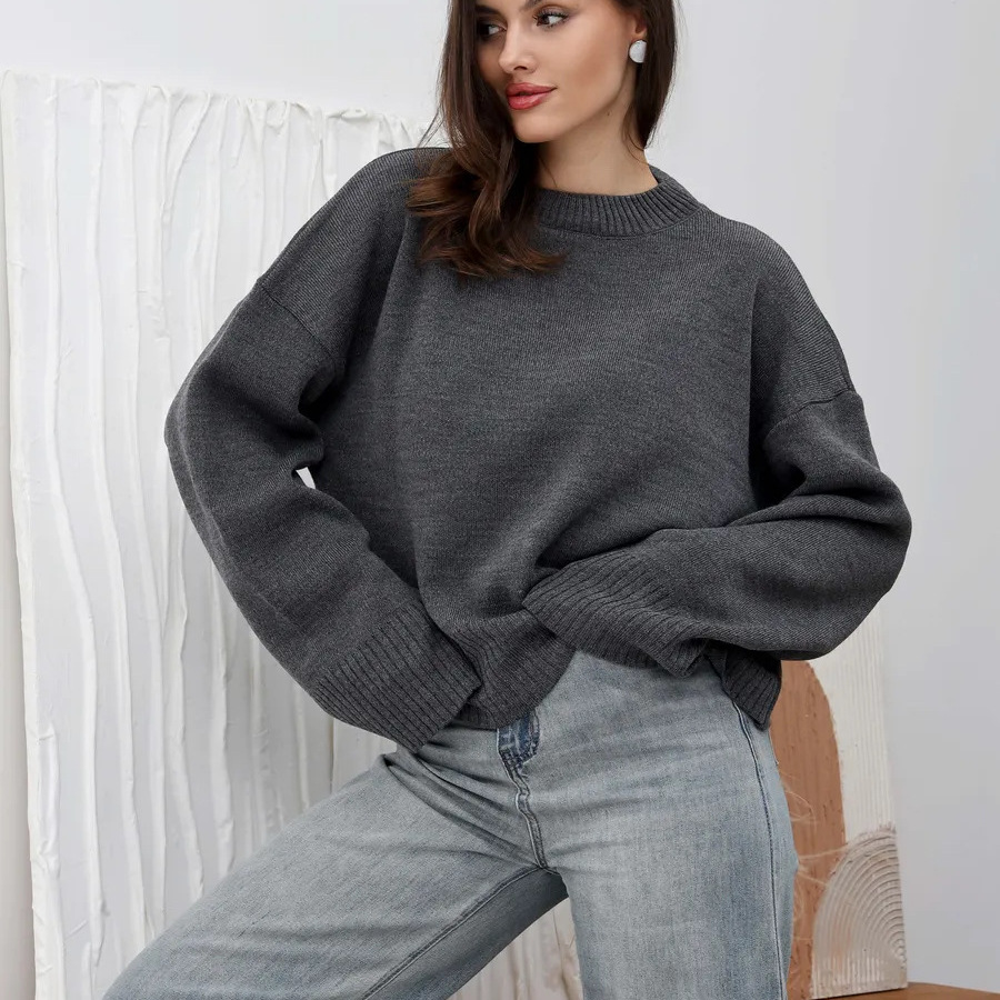 无品牌圆领欧美宽松毛衣女