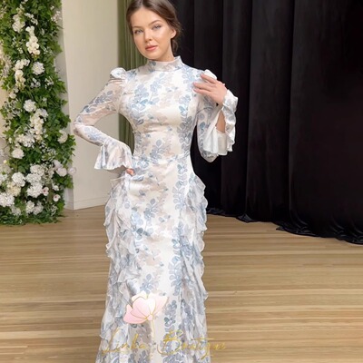 欧美风A字裙涤纶印花连衣裙