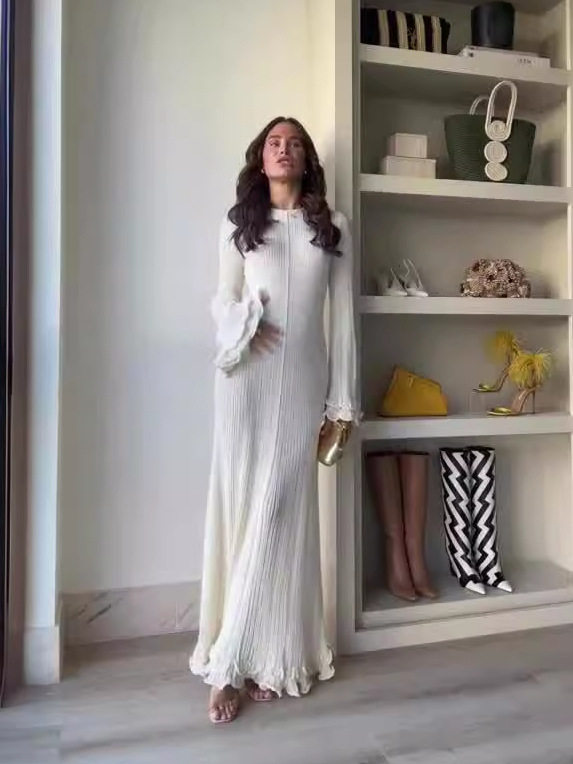 2024秋季新款欧美跨境亚马逊跨境纯色圆领长袖修身木耳边连衣裙女,女装/女士精品,连衣裙,淘宝优惠券,粉丝福利购,淘宝优惠卷