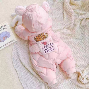 婴儿拜年衣服冬装连体衣外出服宝宝冬季加厚羽绒棉服可爱过冬保暖