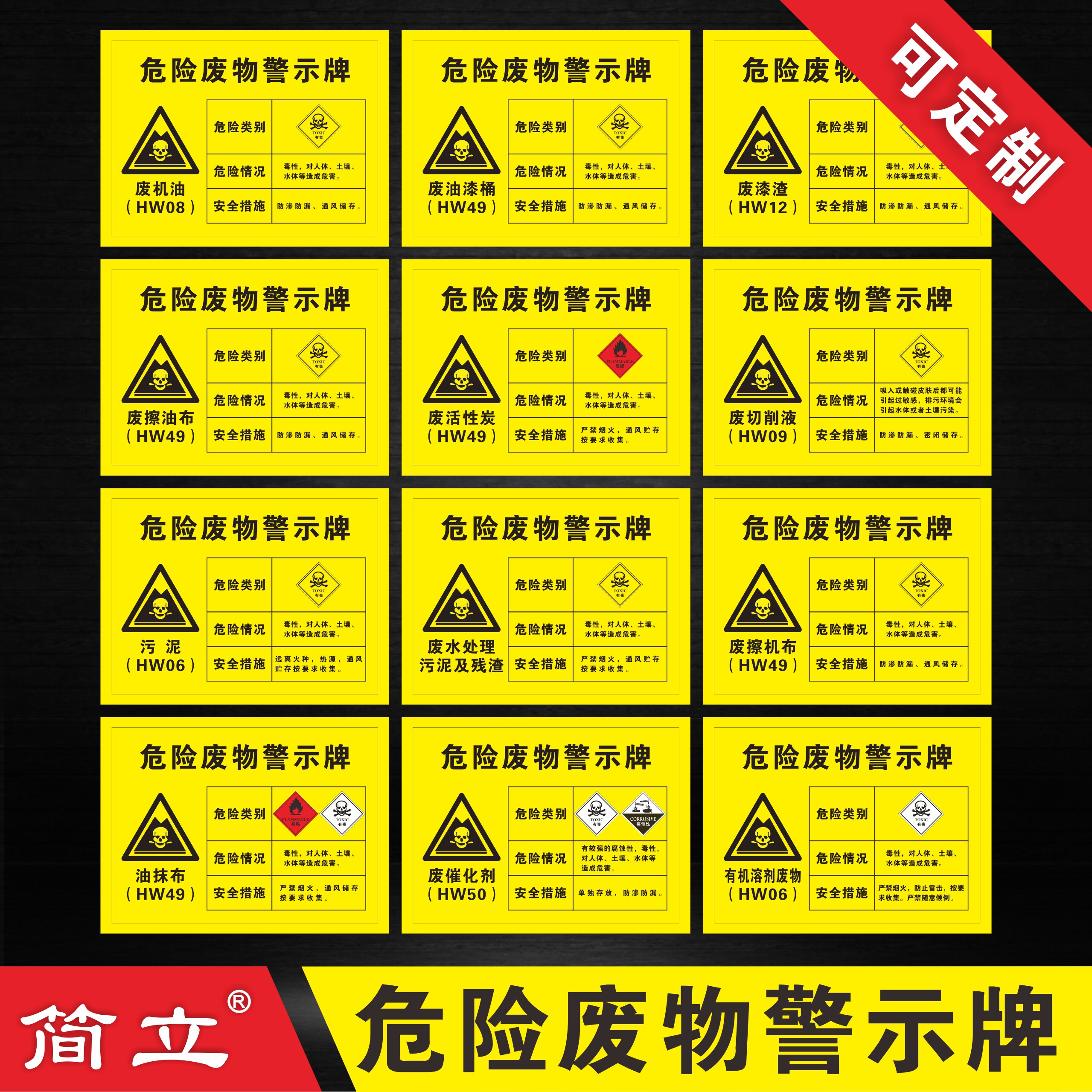 危险废物标签有毒有害易燃警告标识废机油铁削废机油桶油漆桶油漆渣