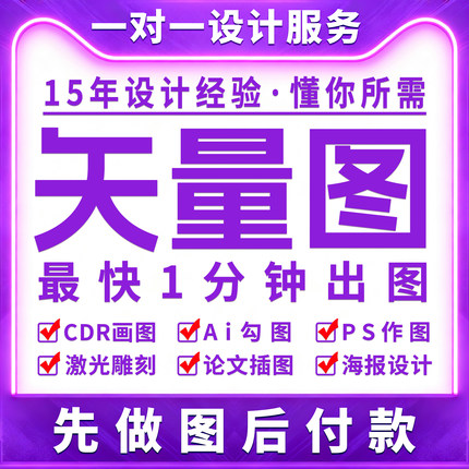 矢量图制作Ai画图CDR勾图logo设计plt雕刻代画Ps图案修复排版海报