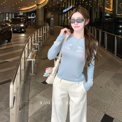 juanjuanyee【chrome*打底t】烫钻天丝醋酸春夏外穿打底长袖t