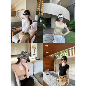 juanjuanyee【美女t】新晋高端面料天丝醋酸高弹v领t巨舒服巨凉快