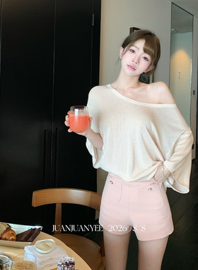juanjuanyee【嗲妹t】天丝+雨露麻！水感tee大u领宽松上衣T恤夏季