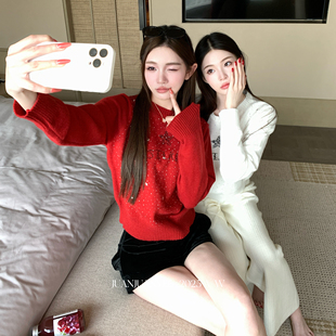 毛衣 重工刺绣定位烫钻高级感节日针织长袖 juanjuanyee D家鸿运