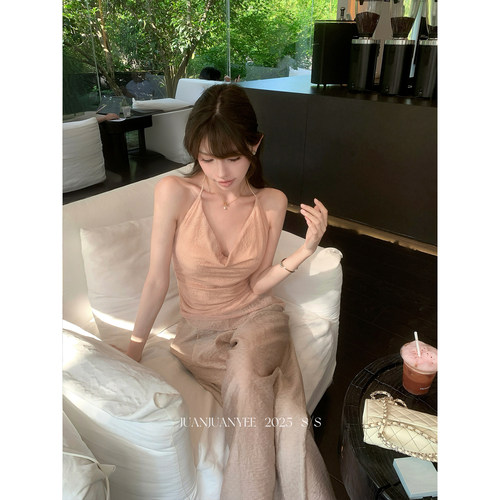 juanjuanyee【蜜桃雾语】纯欲风蕾丝拼接吊带背心肌理休闲气质裤