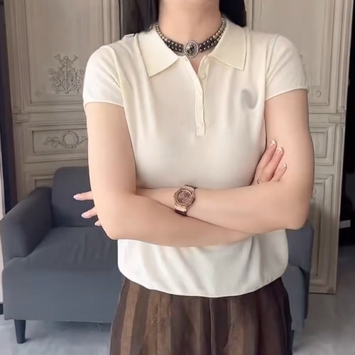 深圳南油＃夏季新款香港巴黎五区AK气质百搭休闲翻领短袖减龄上衣