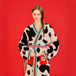 wigglewiggle睡袍睡衣女冬季加厚珊瑚绒浴袍加绒长款男士情侣浴衣