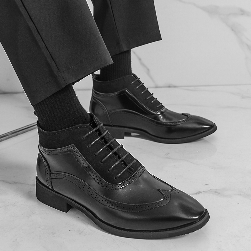 布洛克尖头英伦皮鞋男款马丁靴