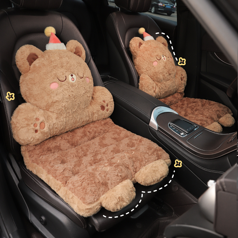 汽车坐垫冬季毛绒坐靠一体垫车载后排加热防滑座垫四季通用腰靠垫