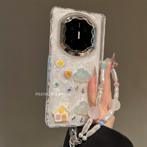 立体云朵小屋适用华为MateX7/X6/X5/X3典藏版折叠屏手机壳磁吸双中轴可爱小众创意感新款防摔保护套