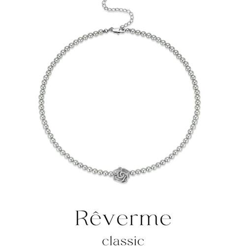 Rêverme  Classic 灰珍珠蛛网纹铆钉玫瑰珍珠项链