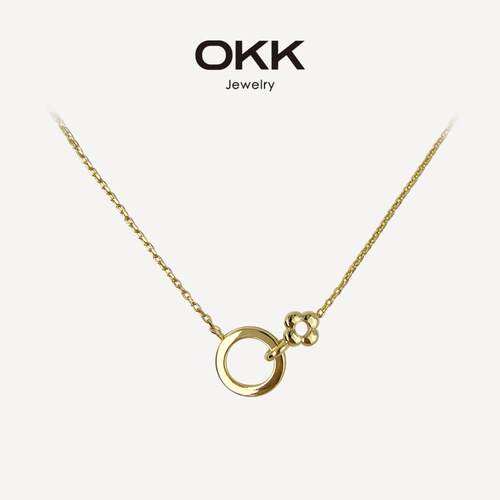 OKK 尤金金色圆环花朵吊坠细链几何精致日常百搭通勤项链颈链女