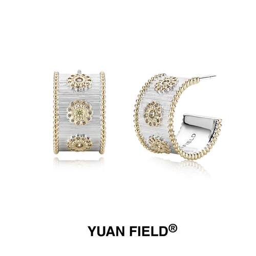 Yuan Field 入境花园系列 圆花拉丝耳圈