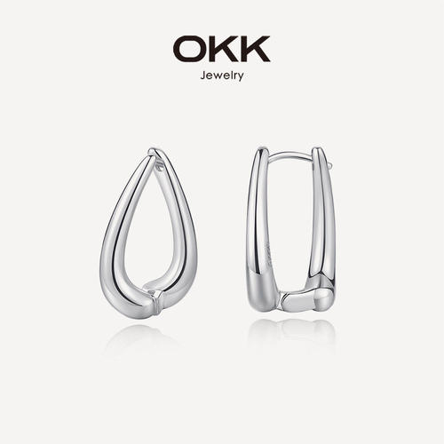 OKK 几何亮面银冷淡风素圈通勤简约耳环