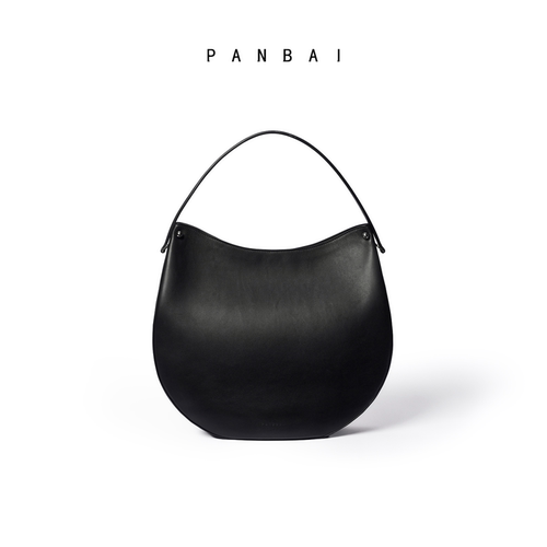 PANBAI 2026新款爿圆包大号女包水染马鞍牛皮半手工圆形手提包包