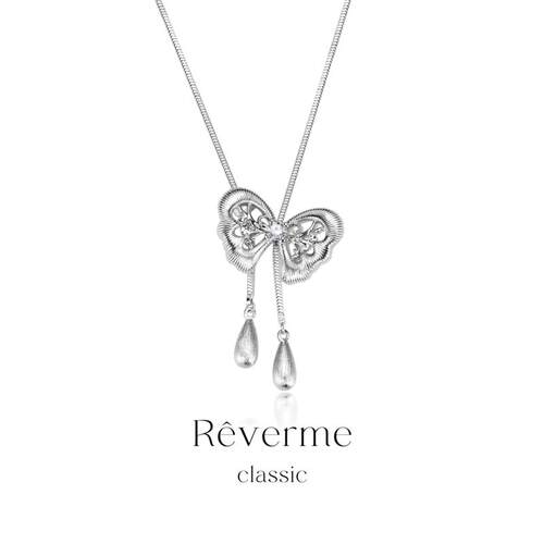 Rêverme  Classic 手工拉丝锆石梦蝶抽拉项链复古时尚优雅