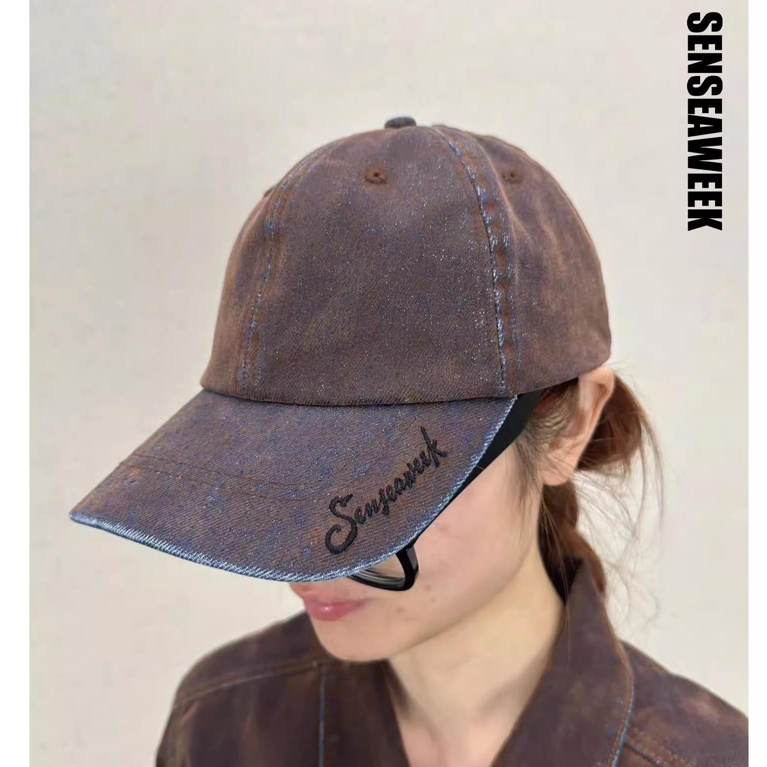 【SENSEAWEEK】潮流刺绣logo棒球帽植绒牛仔水洗做旧鸭舌帽
