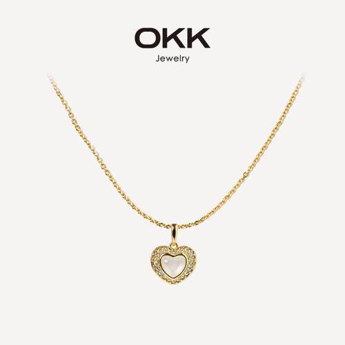OKK 心思金色爱心猫眼石吊坠项链法式温柔气质通勤日常百搭颈链女