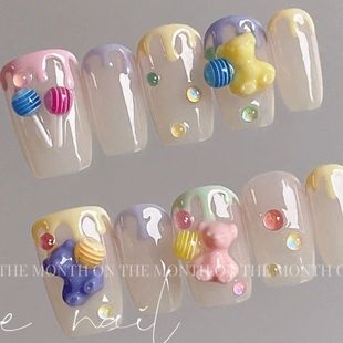 游乐园 一秒甜心辣妹系列棒棒糖手工美甲手绘晕染糖果少女穿戴甲