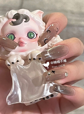 黑茶茶|风靡ins美甲系列茶灰色猫眼石手工穿戴甲星月甜辣美甲