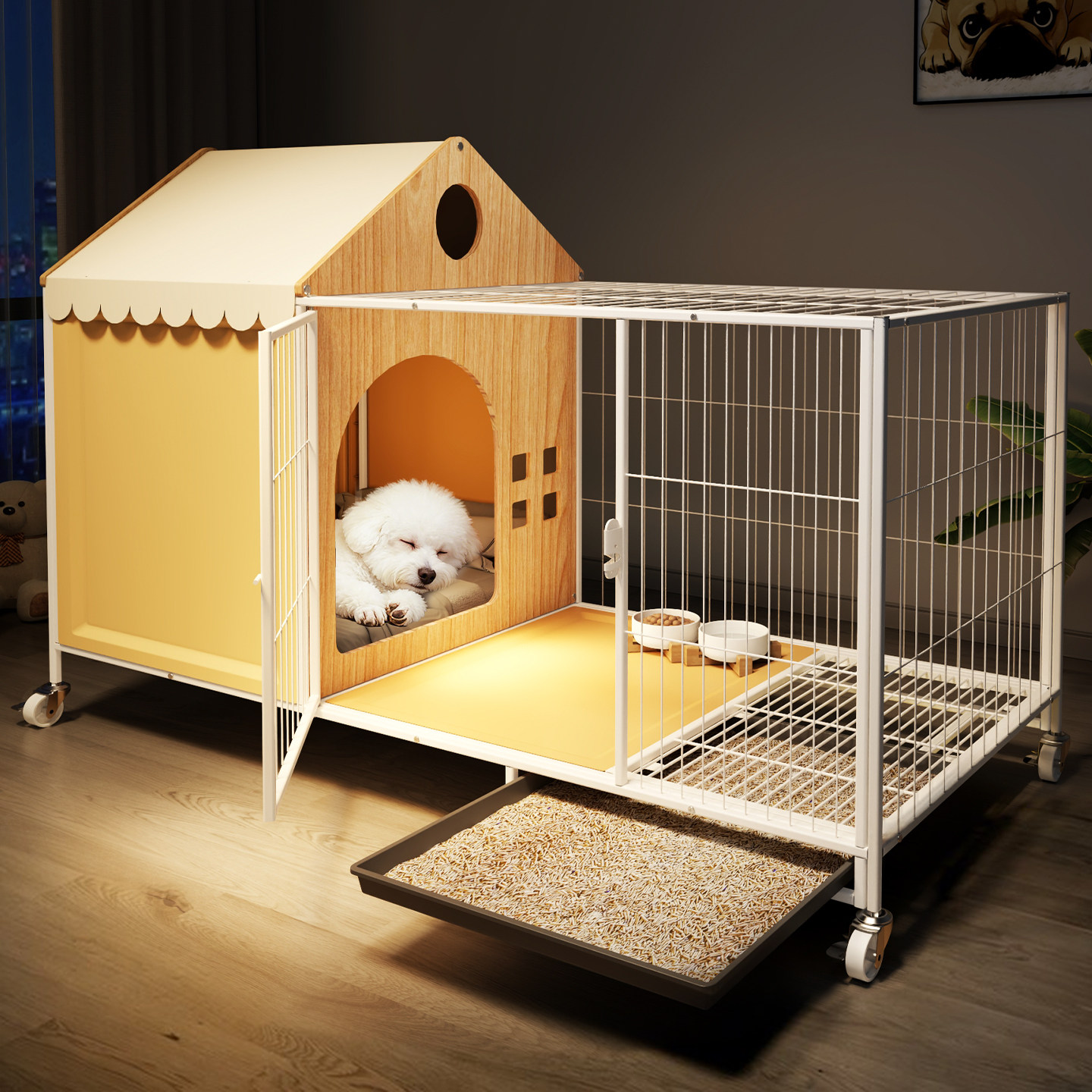 狗别墅中小型犬狗笼子家用带厕所分离一室一厅一卫狗窝木质狗房屋