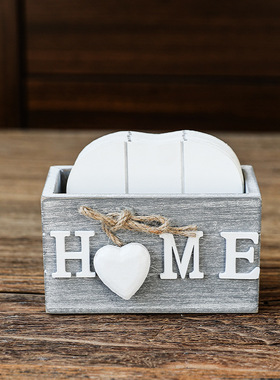 跨境新品复古木质爱心六件套杯垫家用茶杯隔热垫咖啡杯立体防烫垫