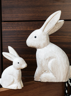 现代简约跨境新品做旧木质兔子摆件家居客厅玄关桌面电视酒柜装饰